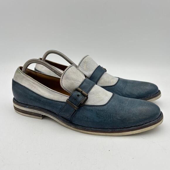 MOMA Italian Leather Strap Loafer Dress Shoes Two Tone Blue Men's 45 US 12 - Picture 1 of 15